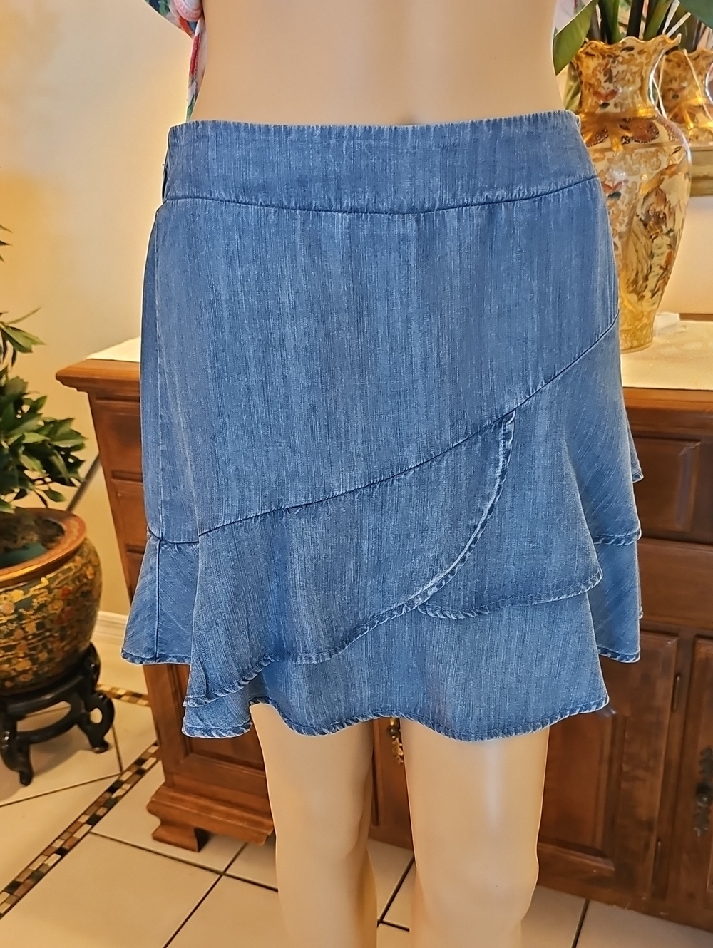 Ruffled Chambray Style Flirty Skort